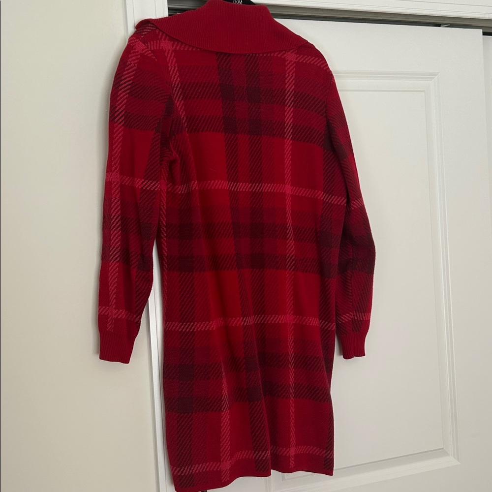 Denim&Co Red Plaid Long Cardigan Sweater - Picture 2 of 2